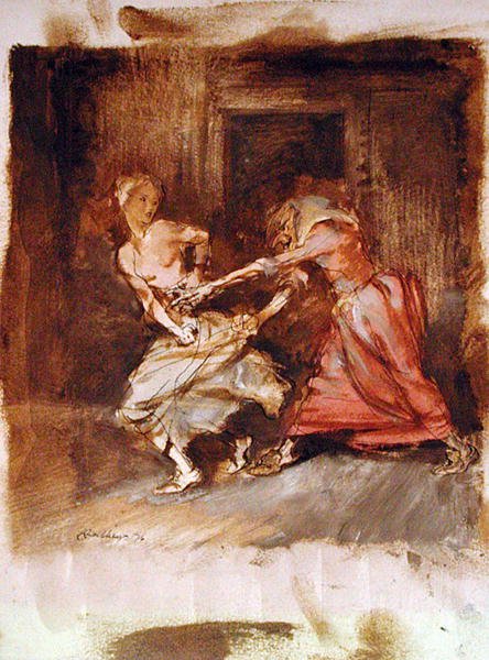 Study for a witch and maiden by Arthur Rackham