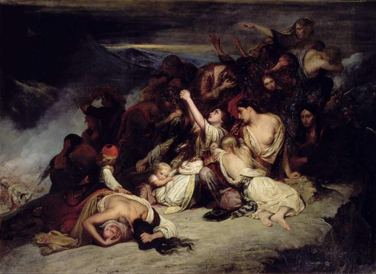The Despairing Women of Rumili, Seeing Their Husbands Defeated by the Troops of Ali Pasha, Throw Themselves from the Rocks by Ary Scheffer