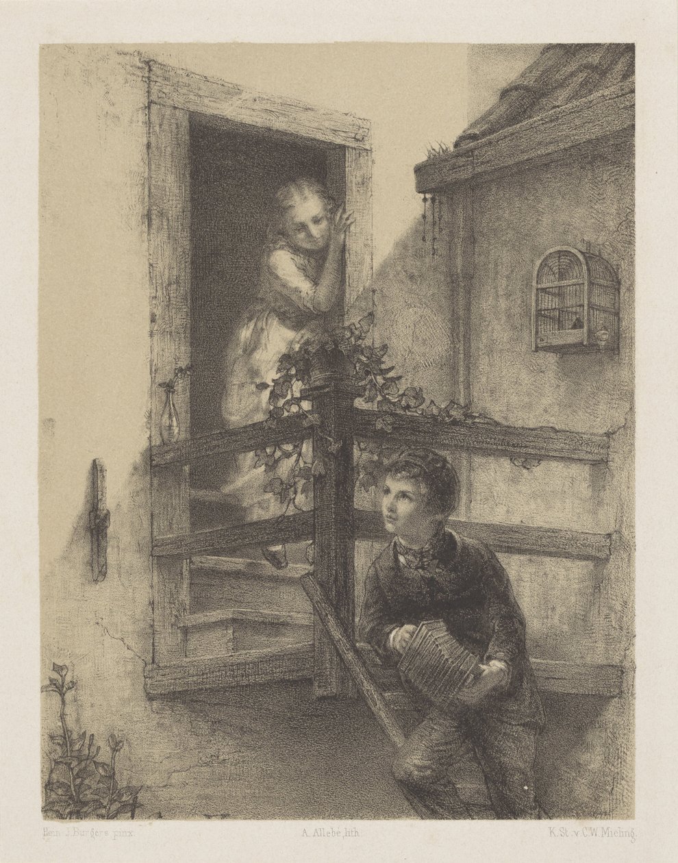 Boy Playing Harmonica by August Allebe