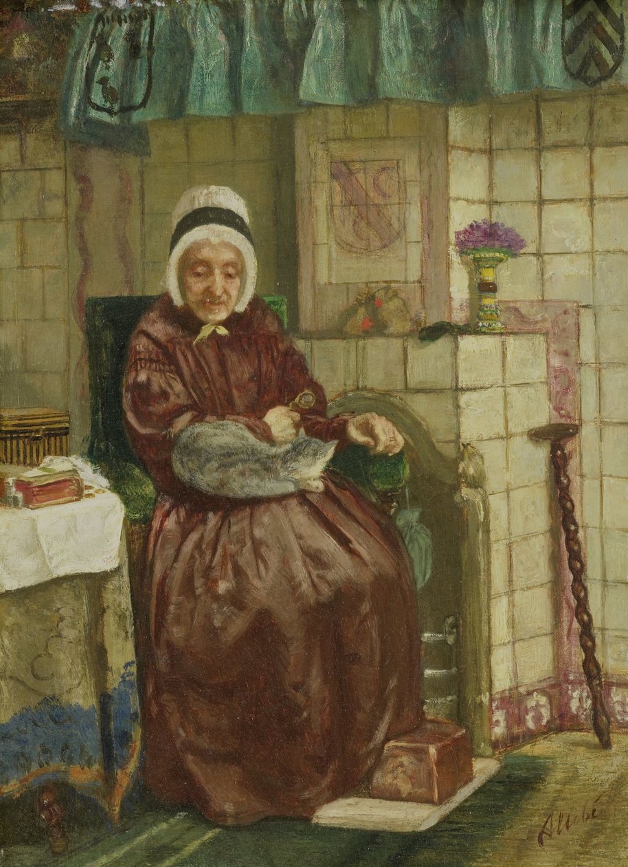 Old Woman by the Fireplace by August Allebe