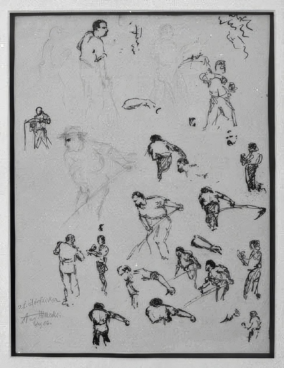 Study Sheet with Mowing Farmers by August Macke