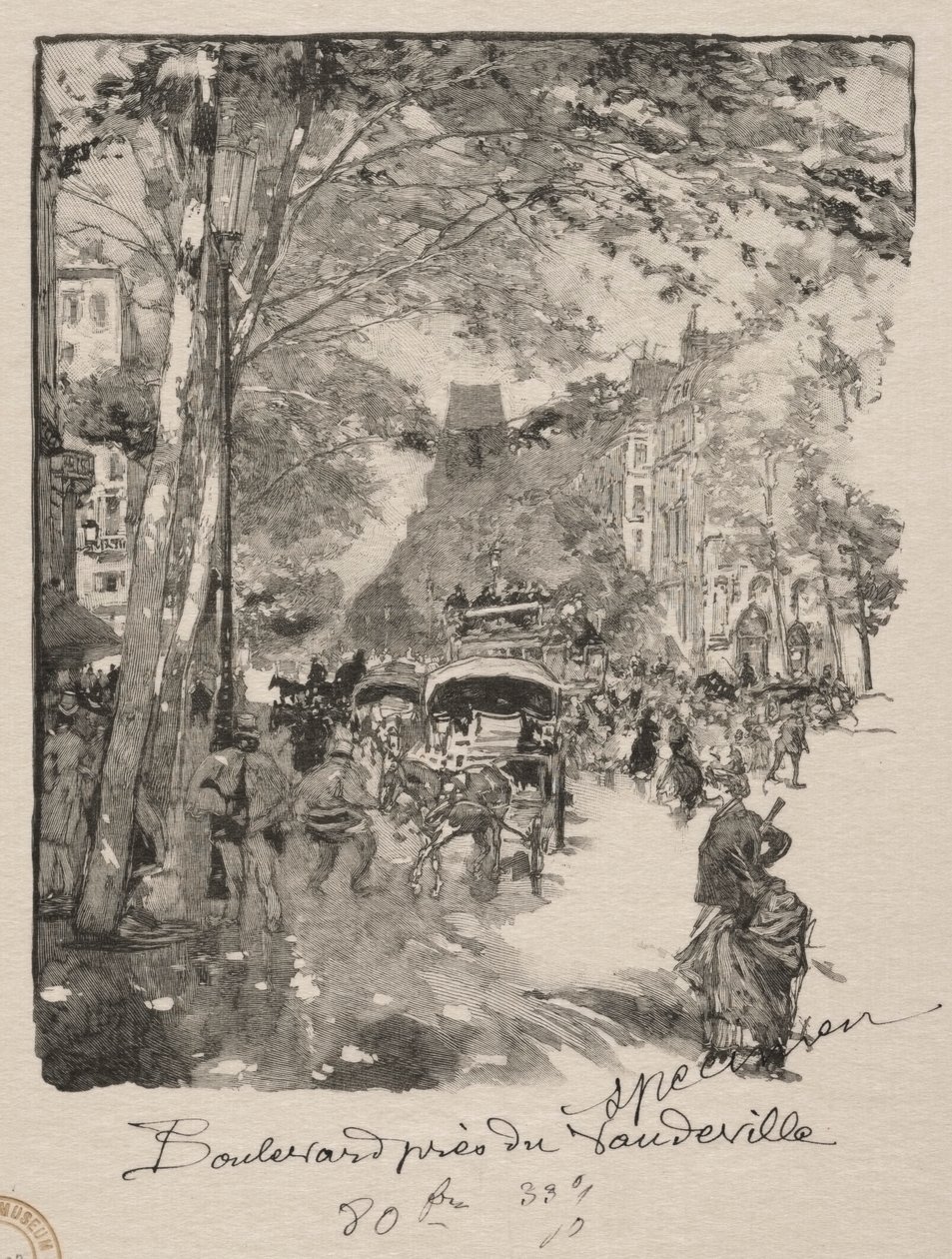 The Boulevard near the Vaudeville by Auguste Louis Lepère