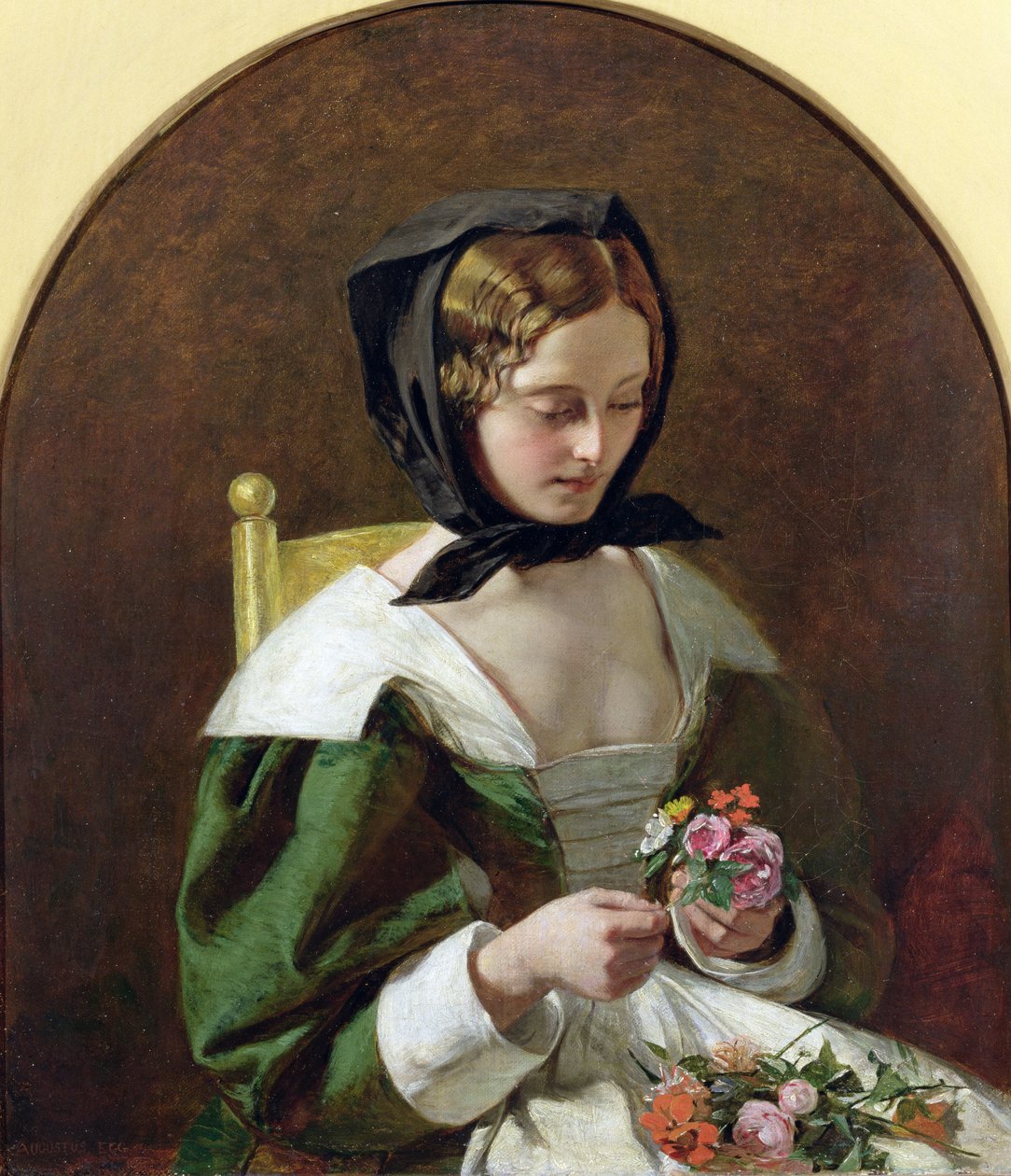 Girl Making a Bouquet of Flowers by Augustus Leopold Egg