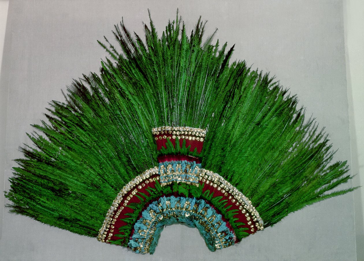 Feather headdress worn by Aztec priests representing deities by Aztec