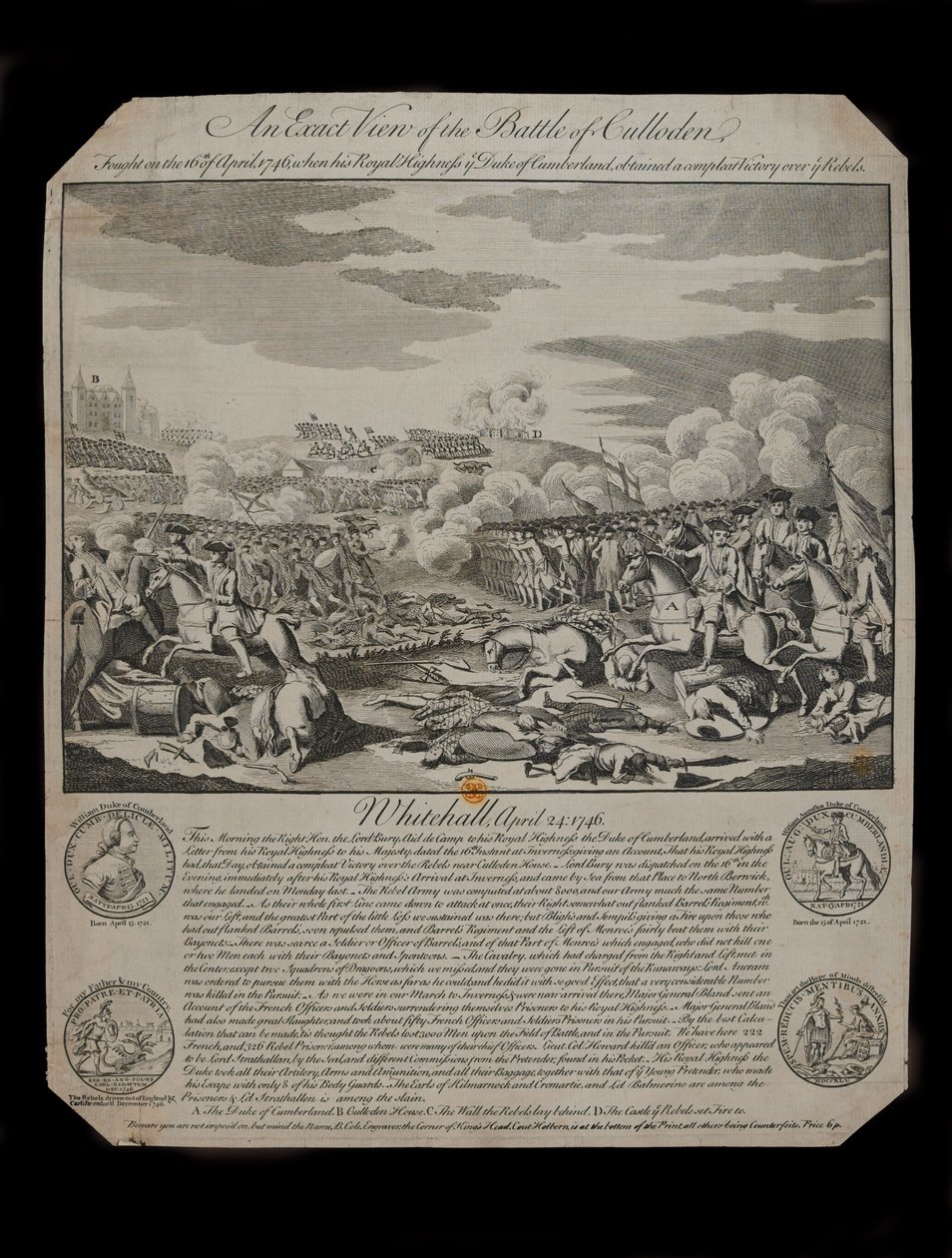 An Exact View of the Battle of Culloden, published by B. Cole, at the Corner of the King