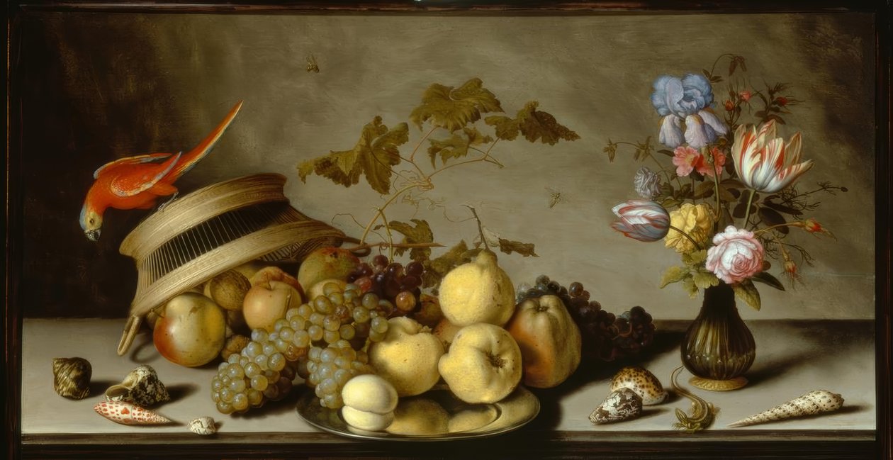 Still Life with Pears, Peaches, Apples on Tin Plate by Balthasar van der Ast