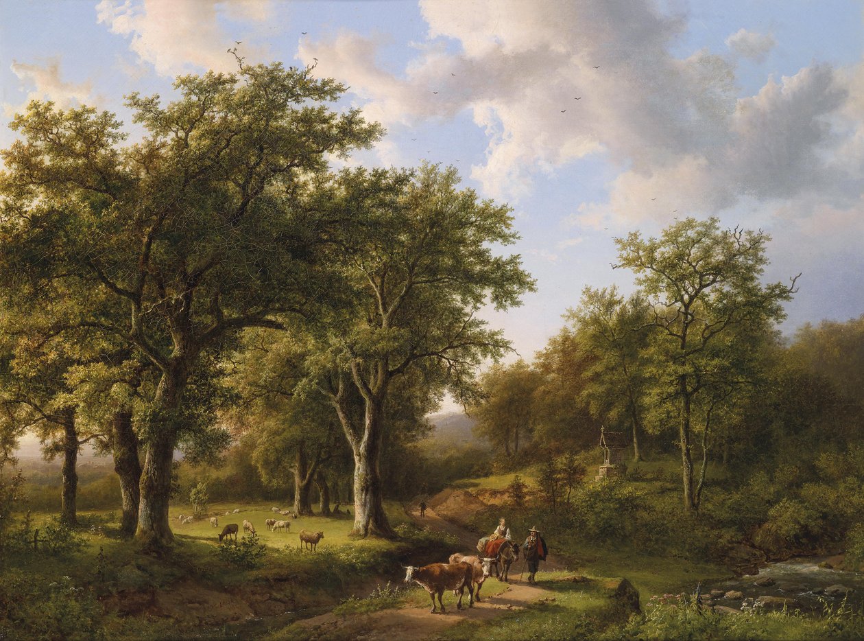 Forest Landscape with Shepherds and Cattle by Barend Cornelis Koekkoek