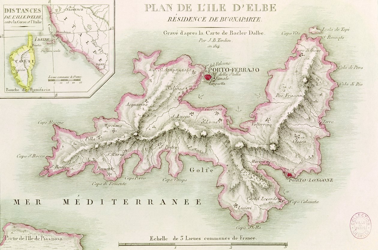 Map of the Island of Elba, engraved by Jean-Baptiste Tardieu by Baron Louis Albert Bacler d