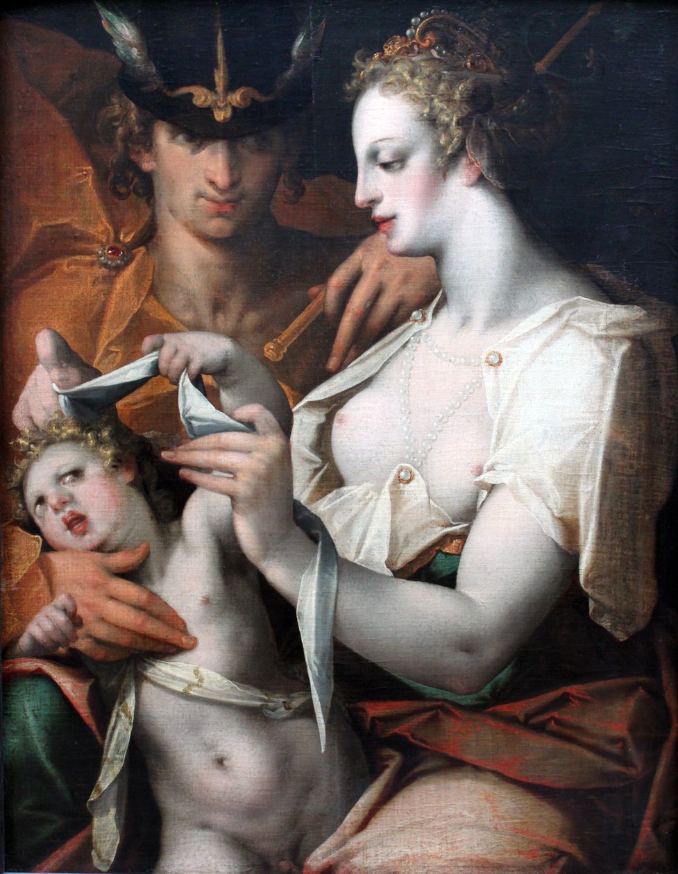 Venus and Mercury Blindfolding Cupid by Bartholomaeus Spranger