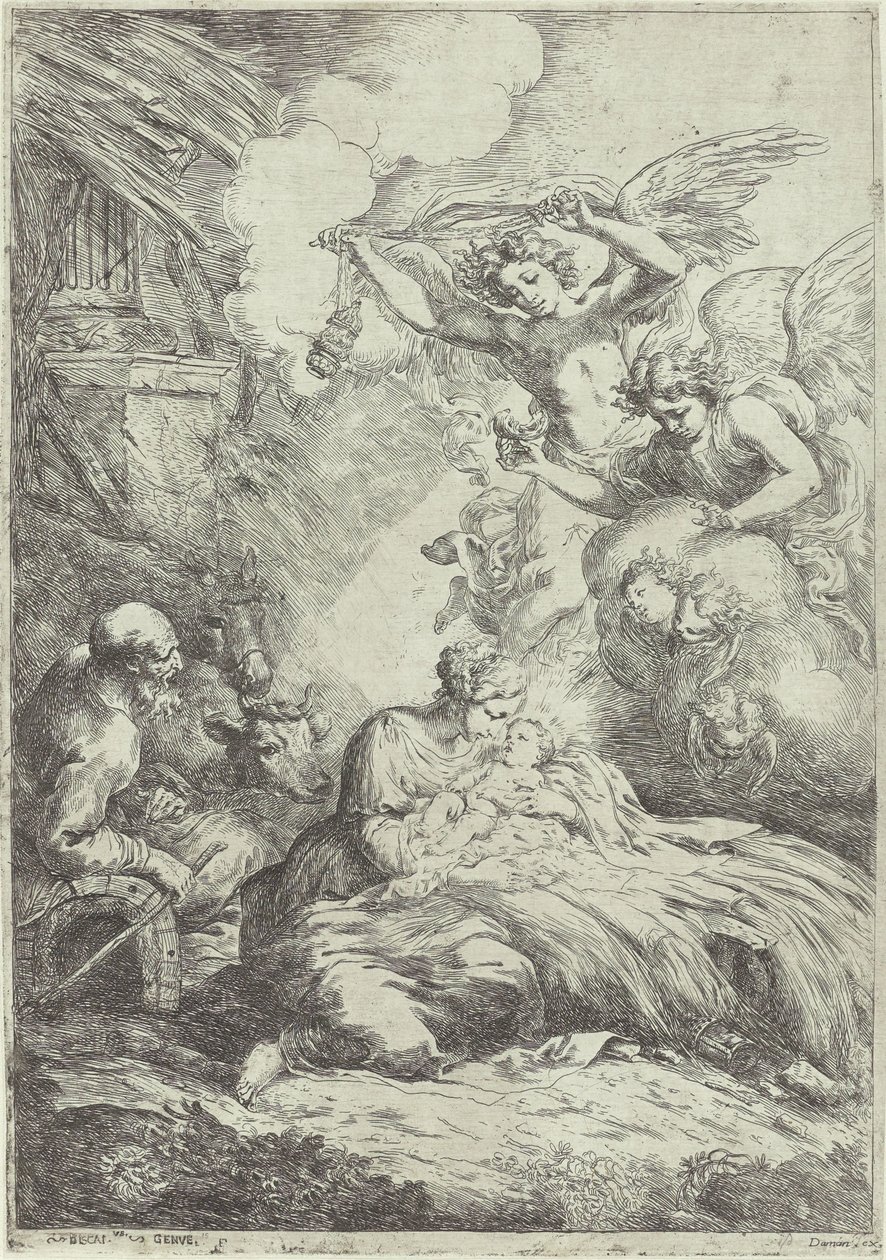 Birth of Christ with Angels by Bartolomeo Biscaino