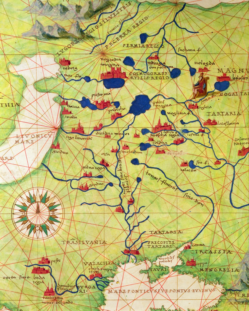 Detail from Europe and Central Asia (from an Atlas of the World in 33 Maps, Venice, 1st September 1553) by Battista Agnese