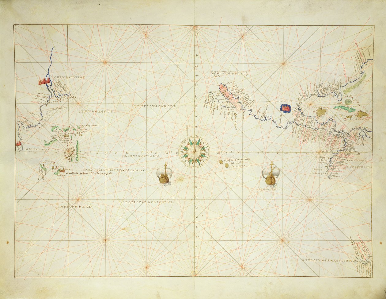 The Pacific Ocean, from an Atlas of the World in 33 Maps, Venice, 1st September 1553 by Battista Agnese