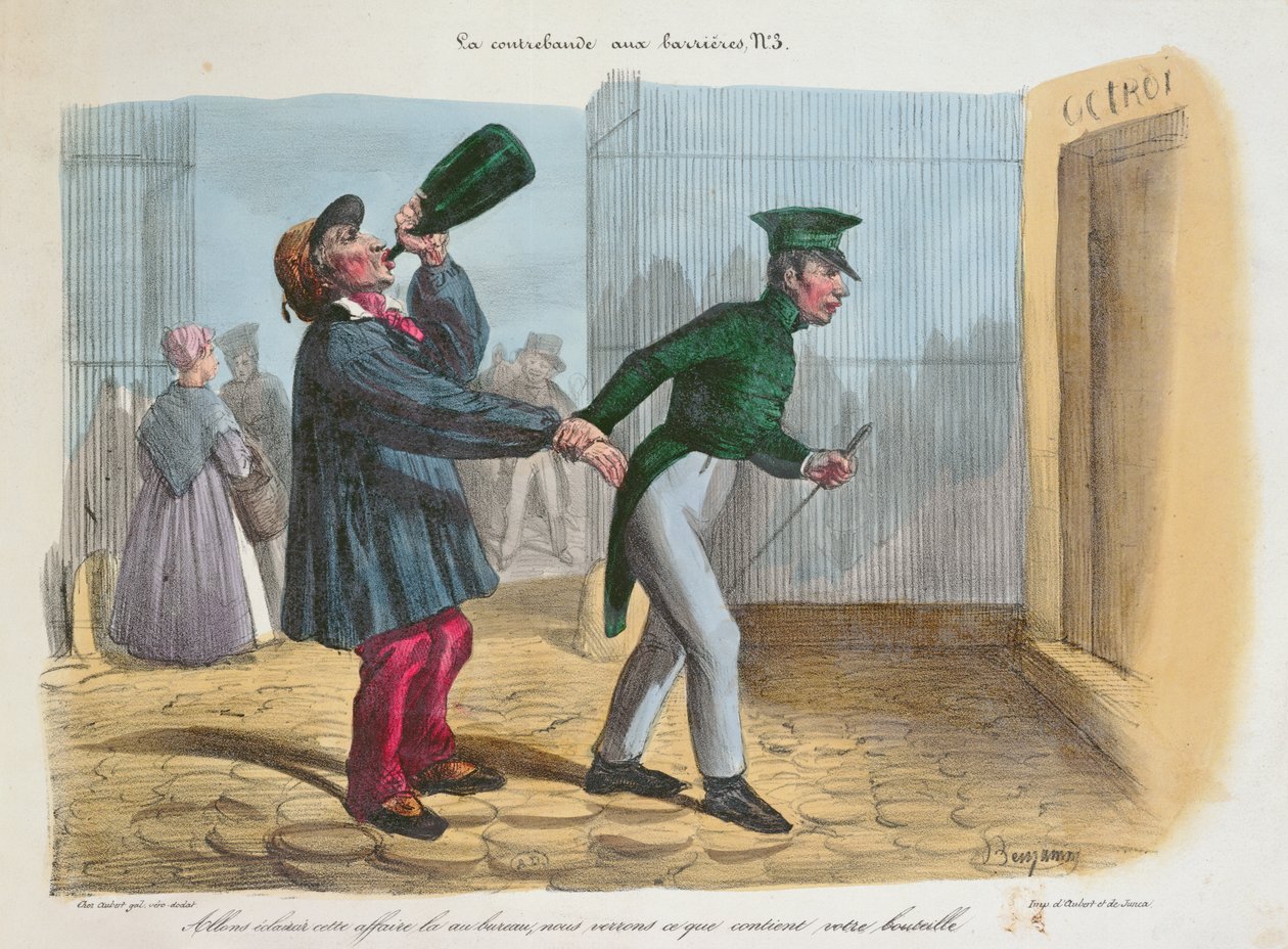 Discovery of Contraband at the Customs Barrier at the entry to Paris, c.1840 by Benjamin Roubaud