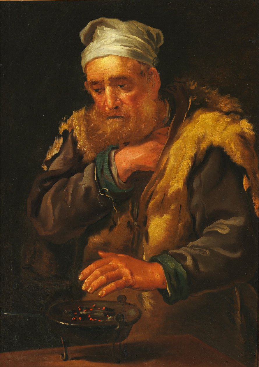 Interior with an Old Man Warming His Hands Over a Brazier by Bernhard Keil