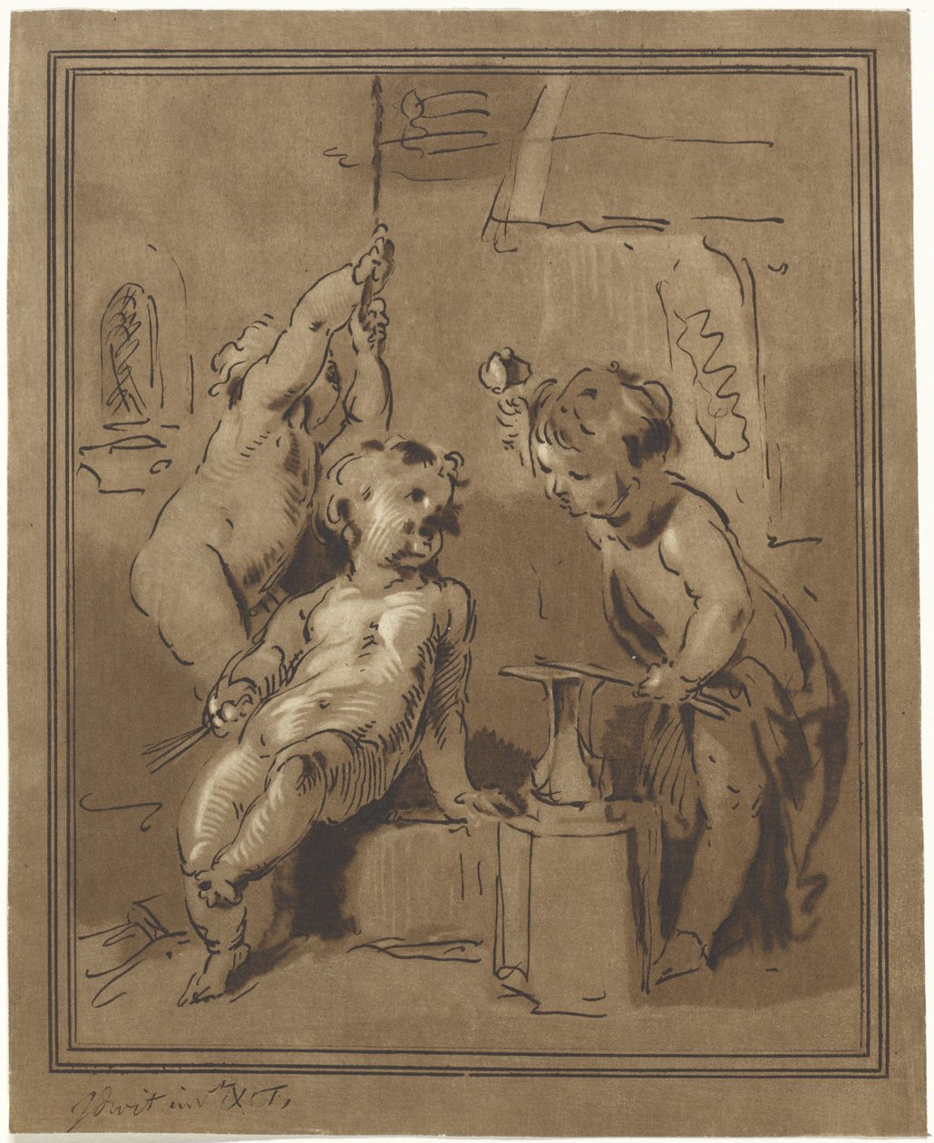 Three Putti by an Anvil by Bernhard Schreuder