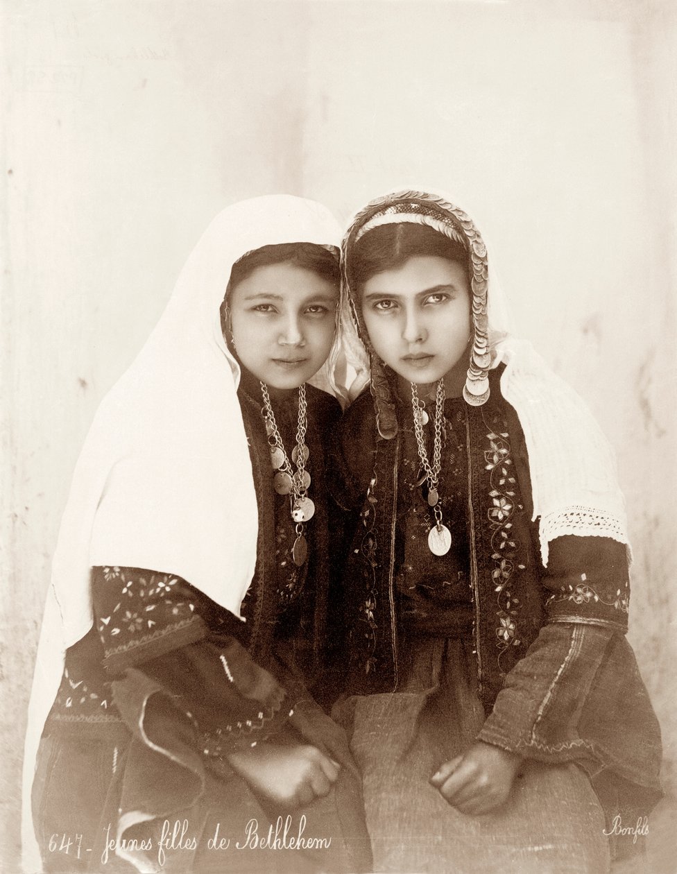 Two girls from Bethlehem, c.1867-98 by Bonfils Studio