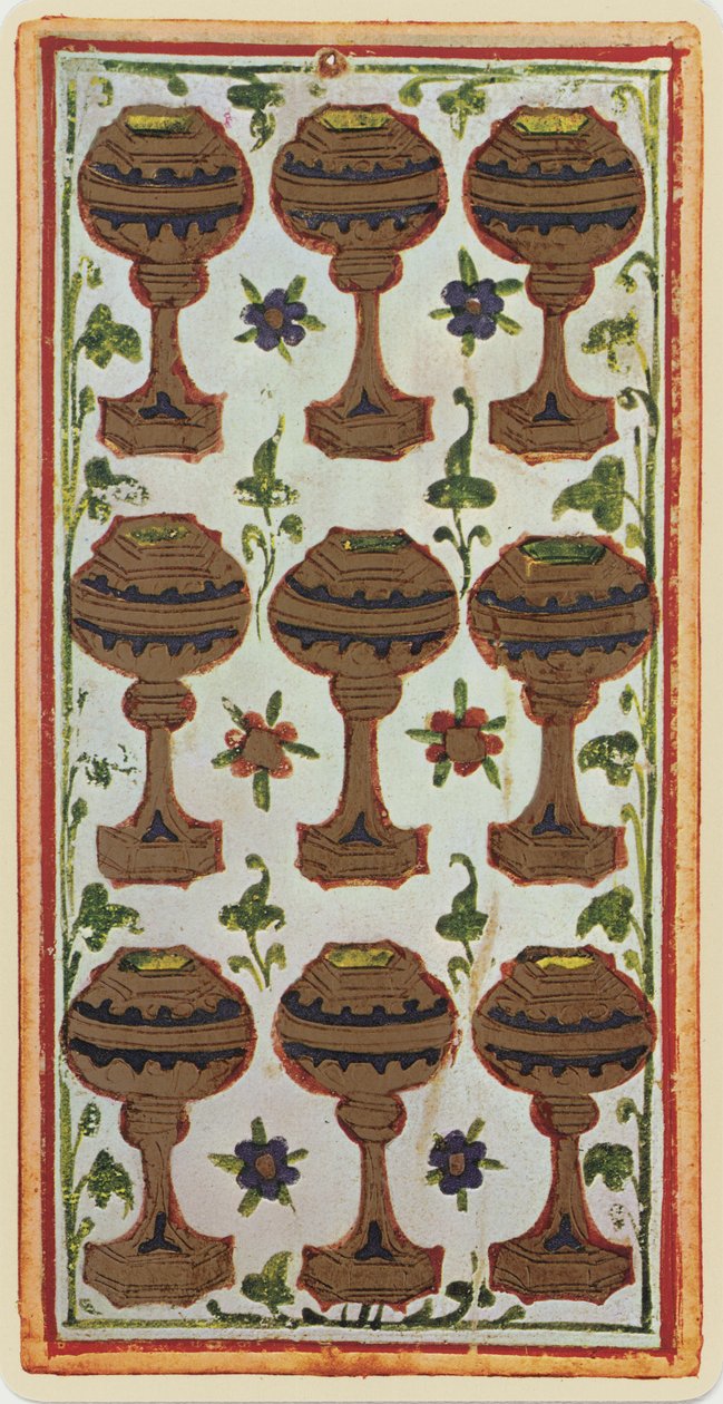 The Nine of Cups, facsimile of a tarot card from the 