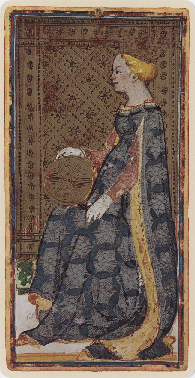 The Queen of Coins, facsimile of a tarot card from the 
