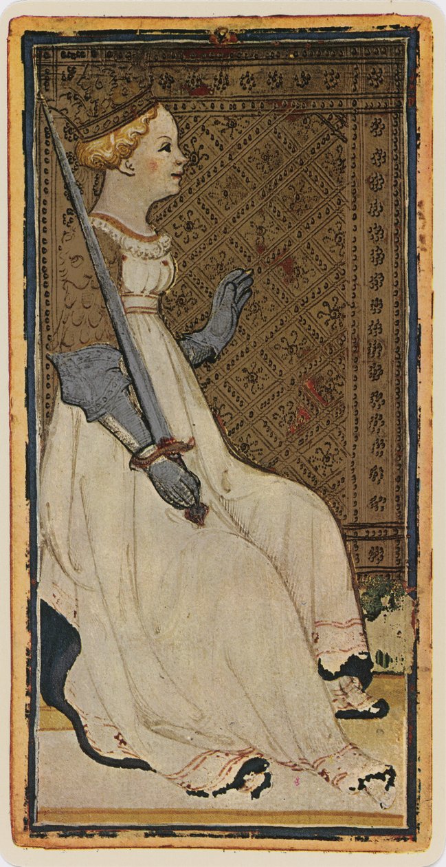 The Queen of Swords, facsimile of a tarot card from the 