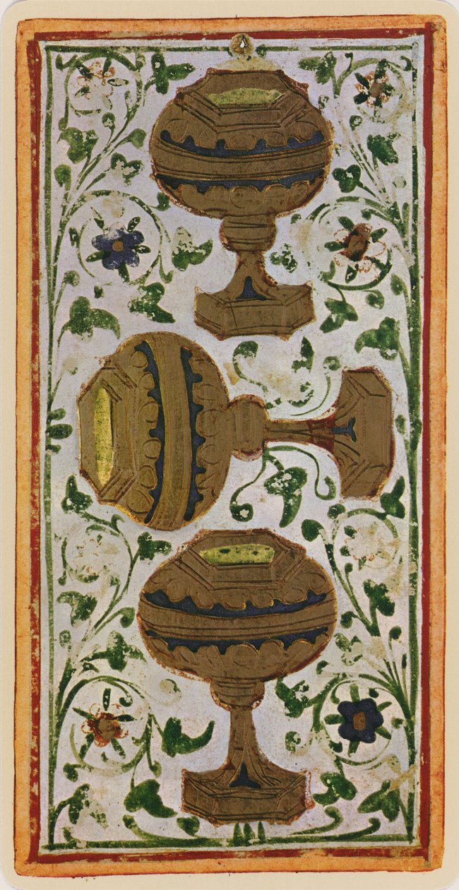 The Three of Cups, facsimile of a tarot card from the 