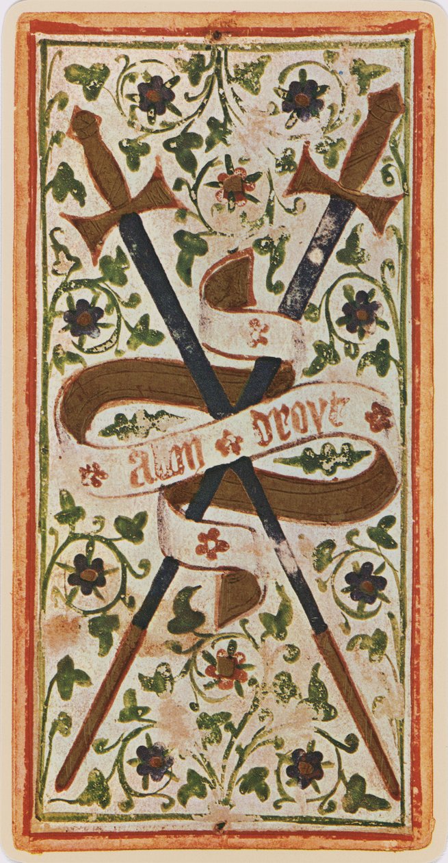 The Two of Swords, facsimile of a tarot card from the 