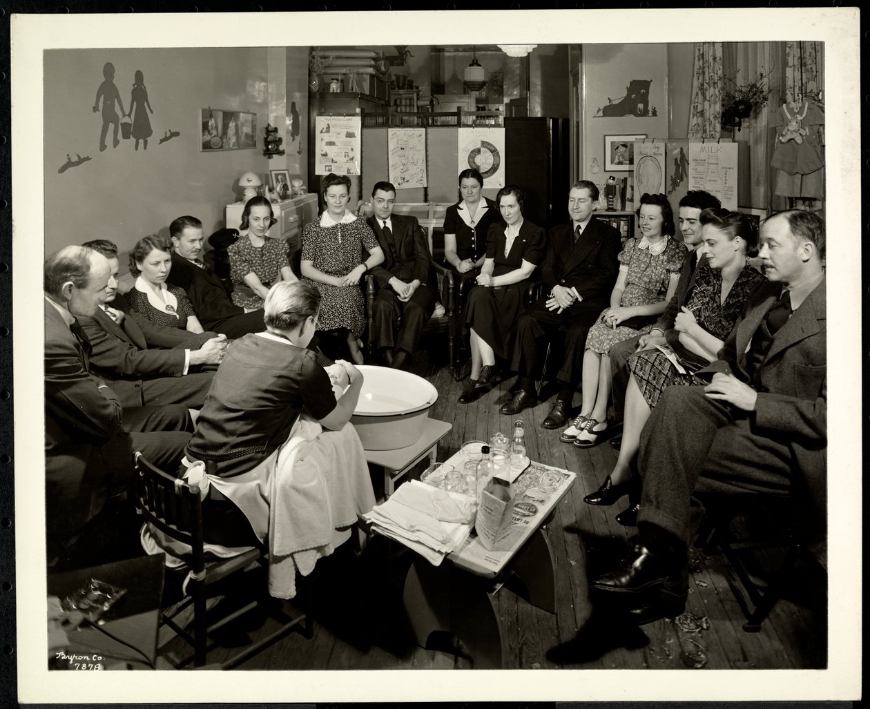 A group of couples at a class on child care given at the Maternity Consultation Service 1359 York Avenue, New York by Byron Company