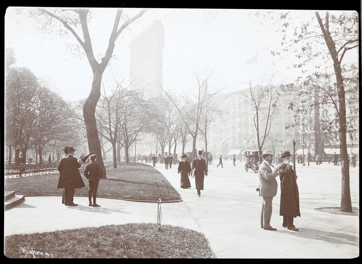 Pedestrians on the Sidewalk at the 5th Avenue Edge of Madison Square Park, New York, c.1893 by Byron Company