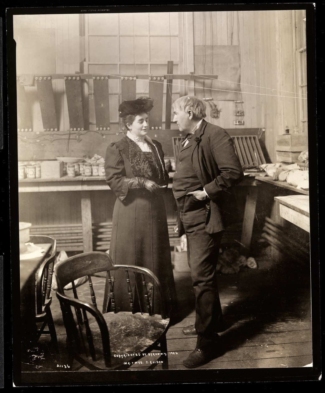 Thomas Edison and His Second Wife in His Laboratory, 1906 by Byron Company