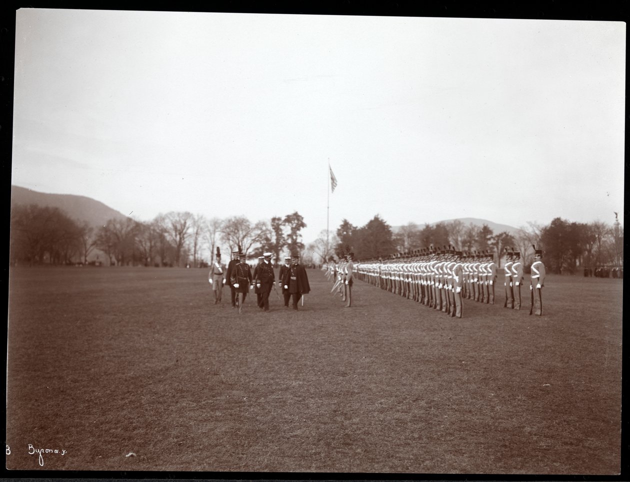 View of a military inspection at West Point upon the visit of Prince Louis of Battenberg, 1905 by Byron Company