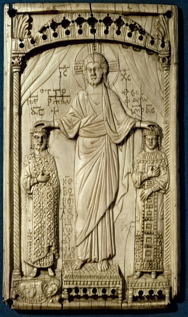 The Crowning of Otto II and Theophrano from a plaque binding by Byzantine