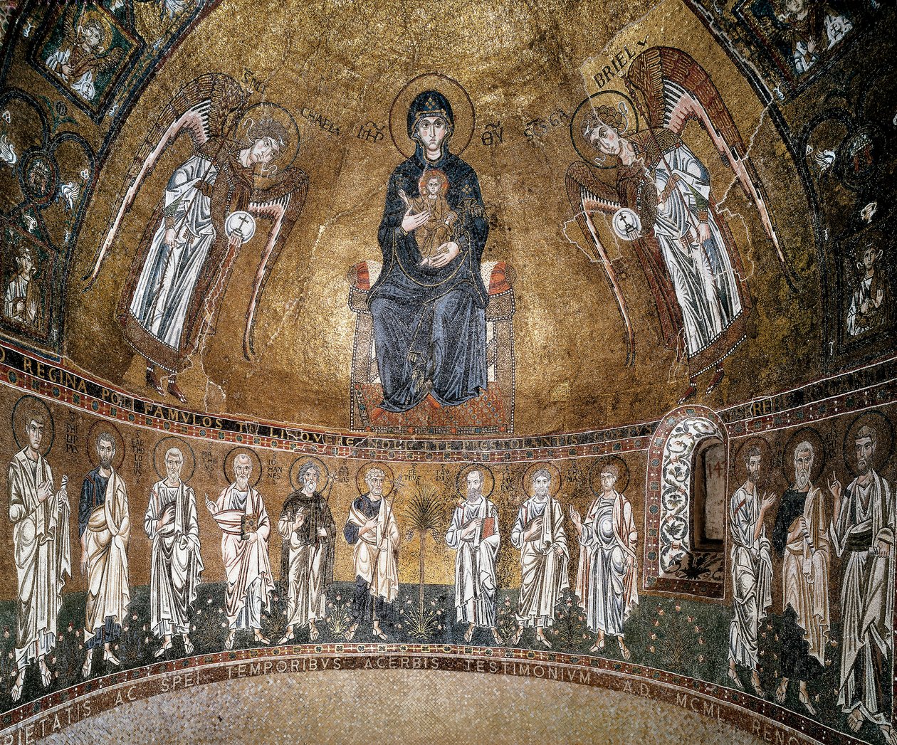 Enthroned Virgin with Archangels and Apostles by Byzantine School