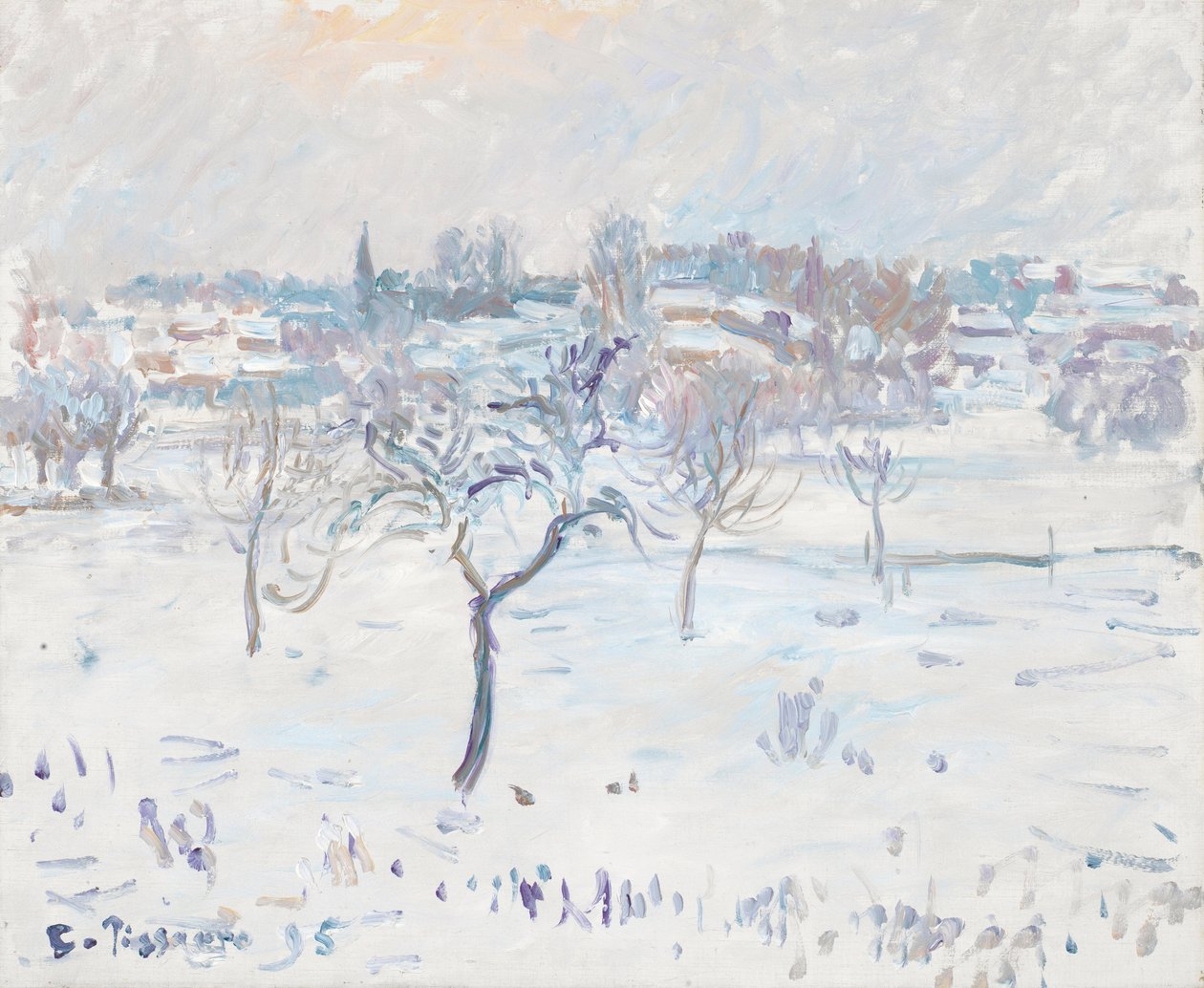 Snowy Landscape at Eragny with an Apple Tree by Camille Jacob Pissarro