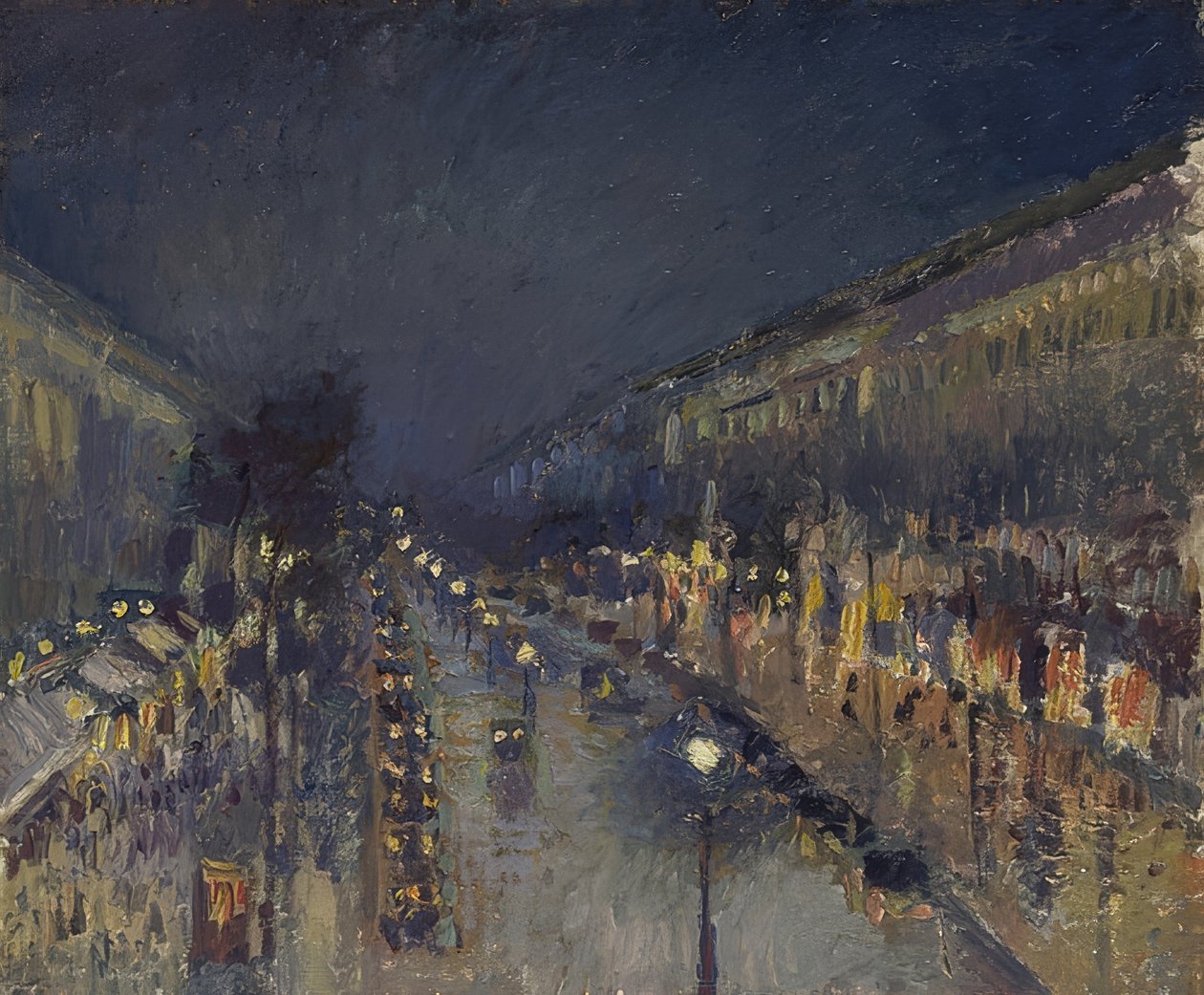 The Boulevard Montmartre at Night by Camille Jacob Pissarro