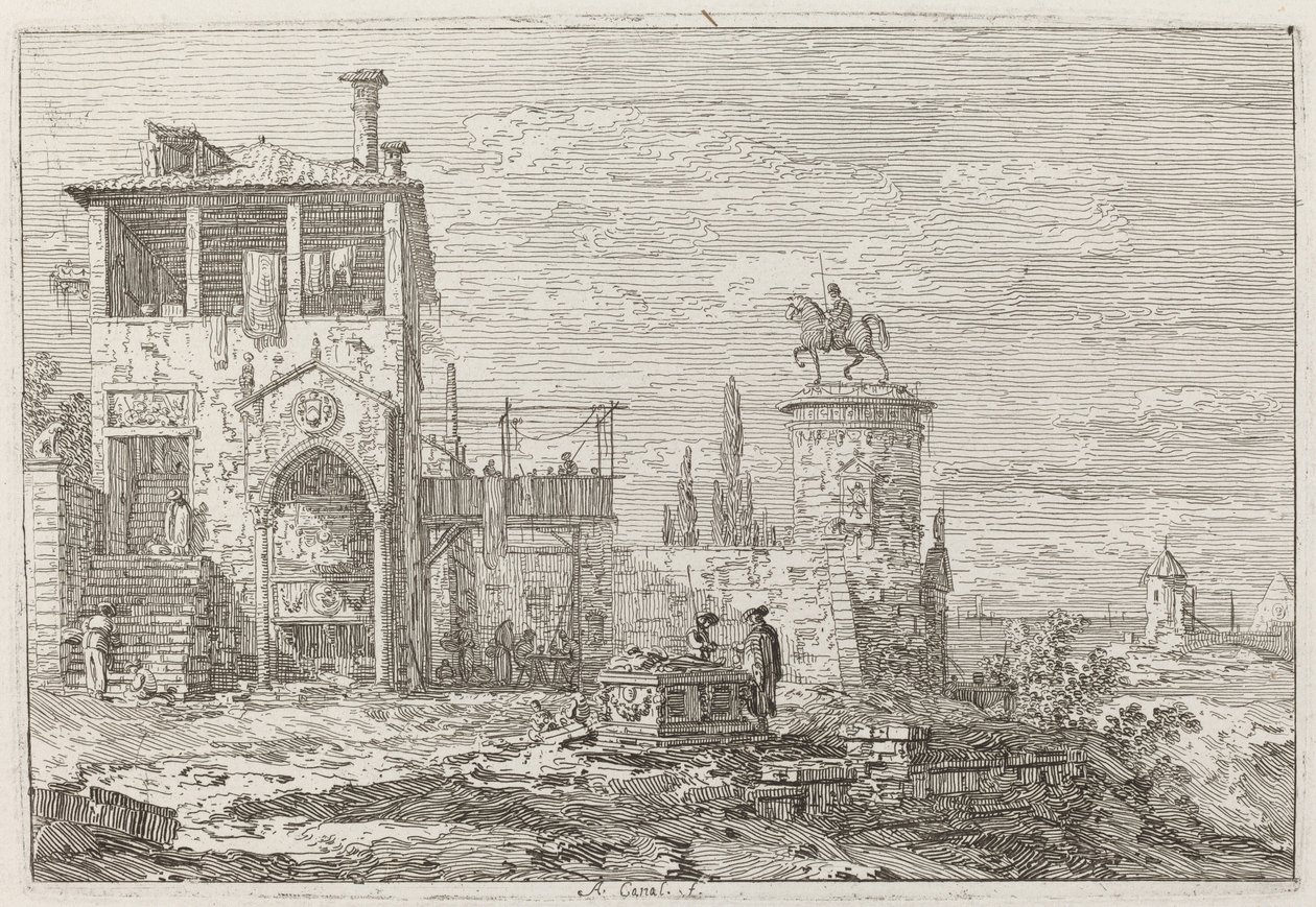 The Equestrian Monument [upper right] by Canaletto