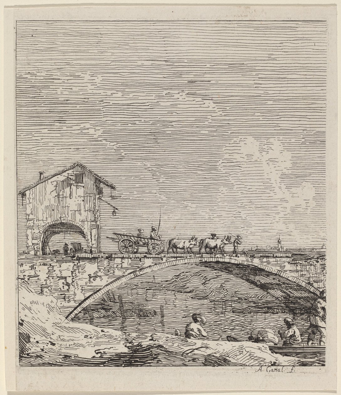 The Wagon Passing Over a Bridge by Canaletto