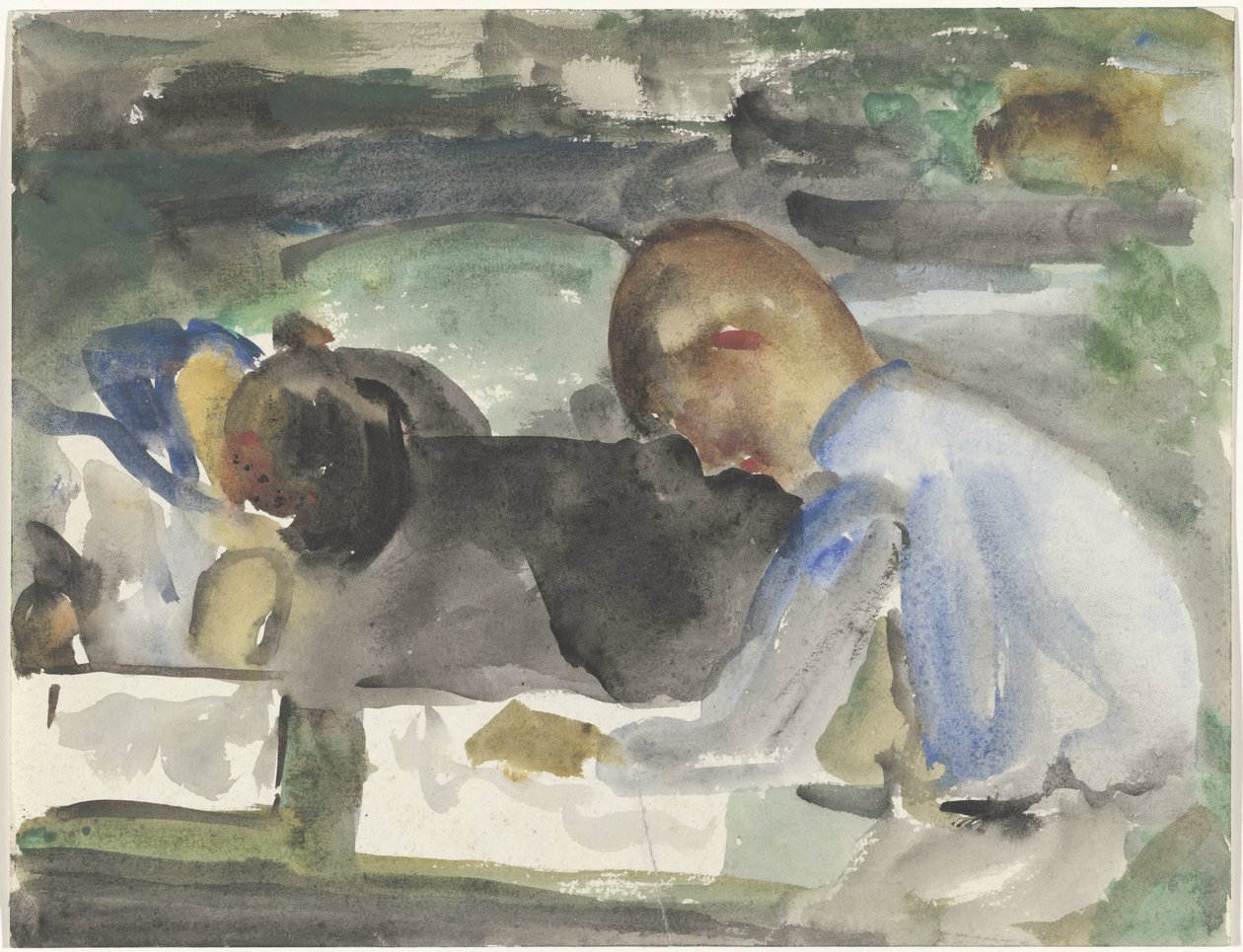 Two Drawing Children by Carel Adolph Lion Cachet