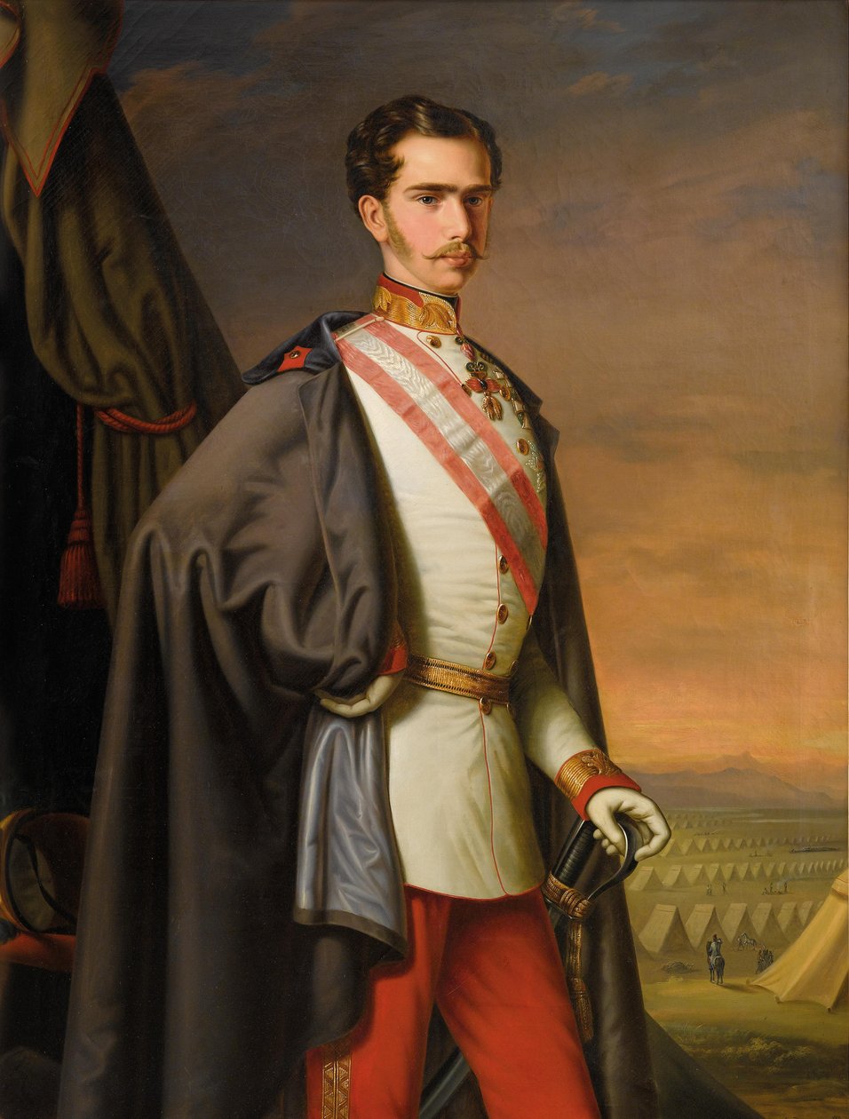 Emperor Franz Joseph of Austria in Uniform as Field Marshal, with a Field Camp in the Background by Carl Lemmermayer