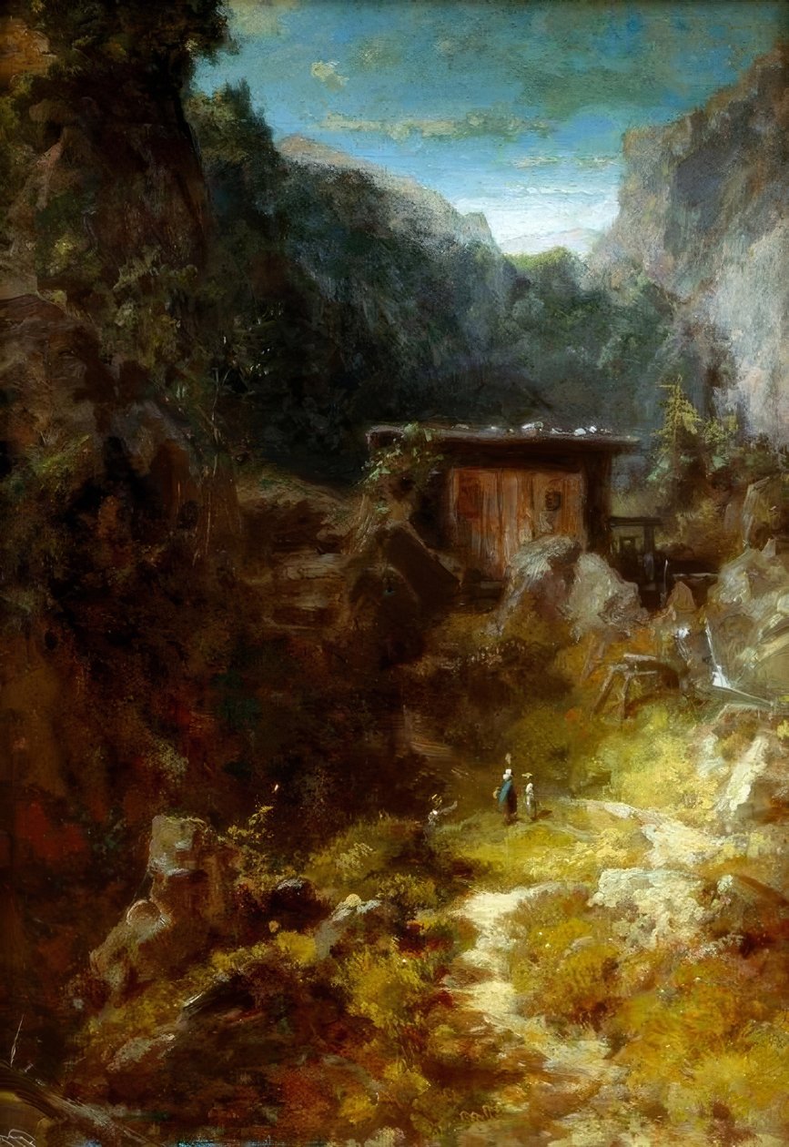 Mill in the Mountains with Three Figures by Carl Spitzweg