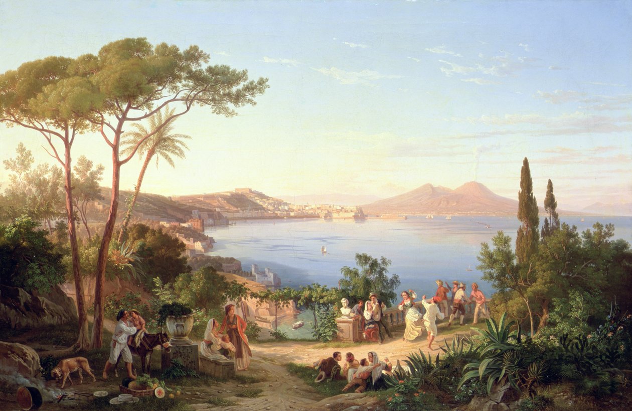 Bay of Naples with Dancing Italians by Carl Wilhelm Goetzloff