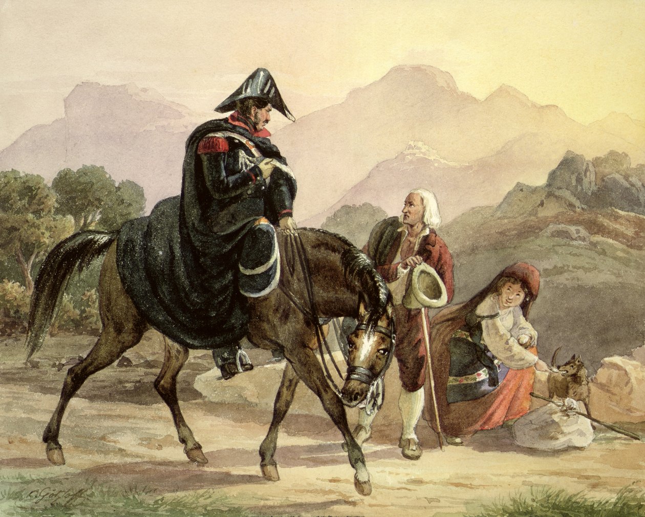 Mounted Italian Policeman with Rural Folk, c.1830 by Carl Wilhelm Goetzloff