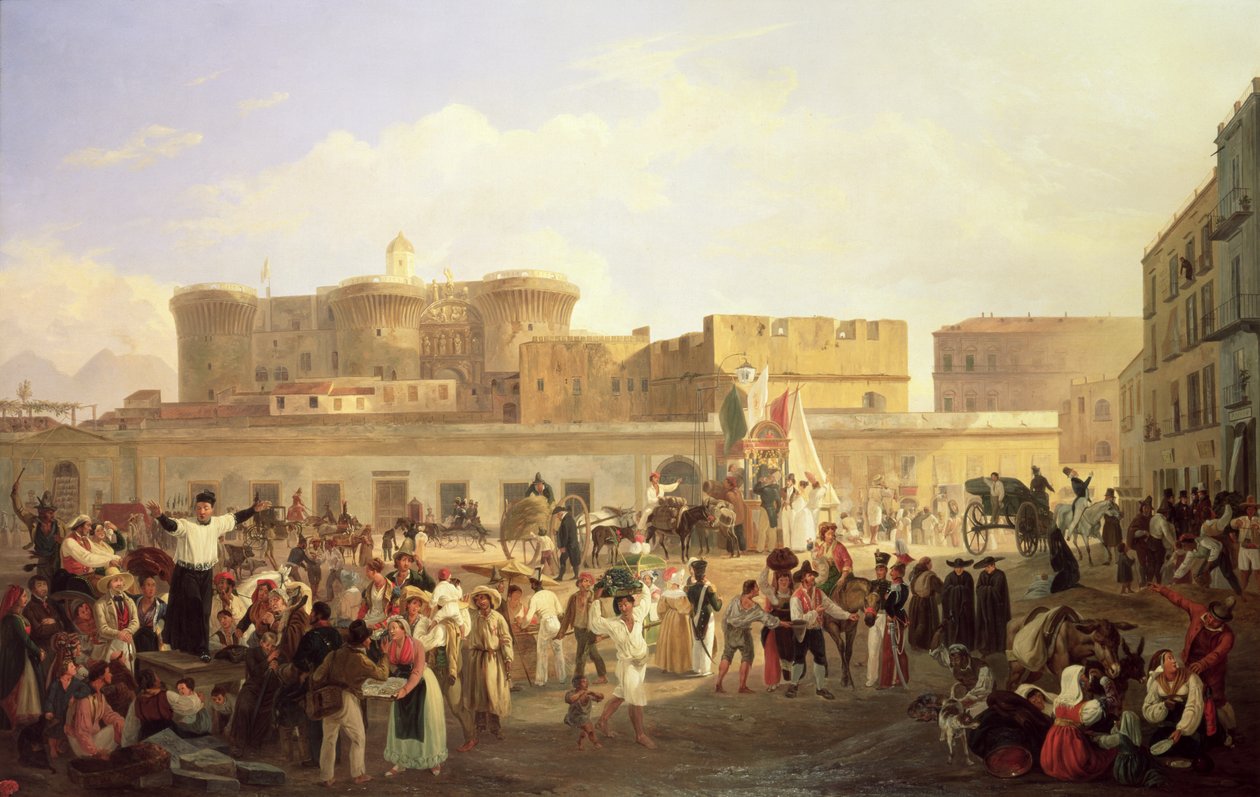 Neapolitan Folk Life at the Largo di Castello, c.1850 by Carl Wilhelm Goetzloff