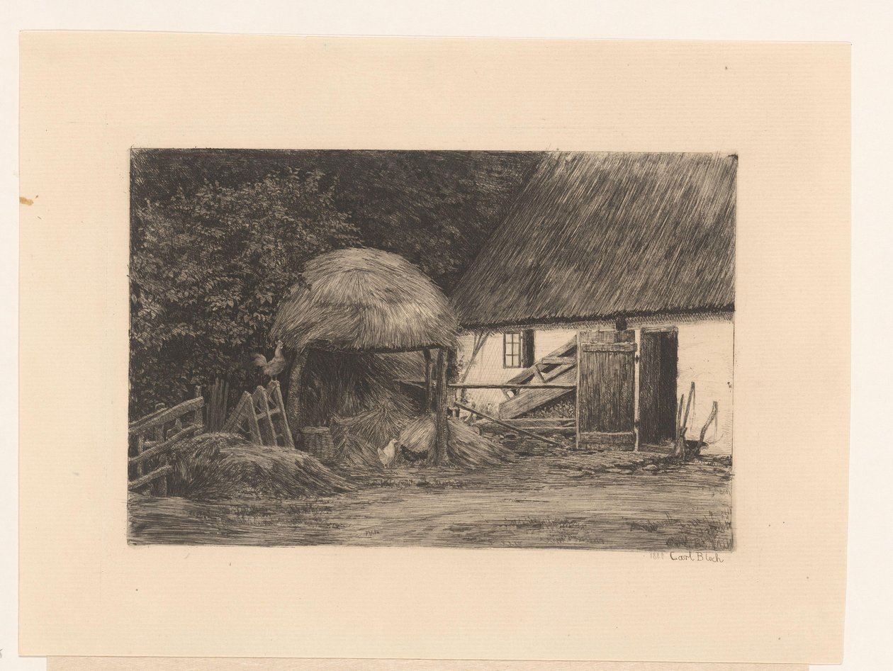 Farmyard with Haystack and Chickens by Carl Bloch