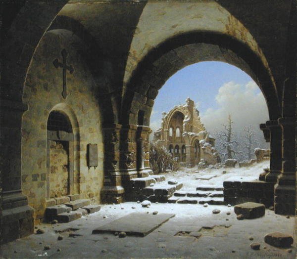 Cloister Ruins in Winter by Carl Georg Adolph Hasenpflug