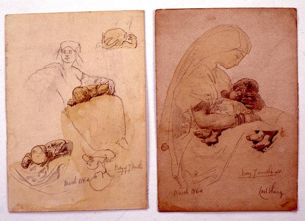 Two studies of a mother and child by Carl Haag