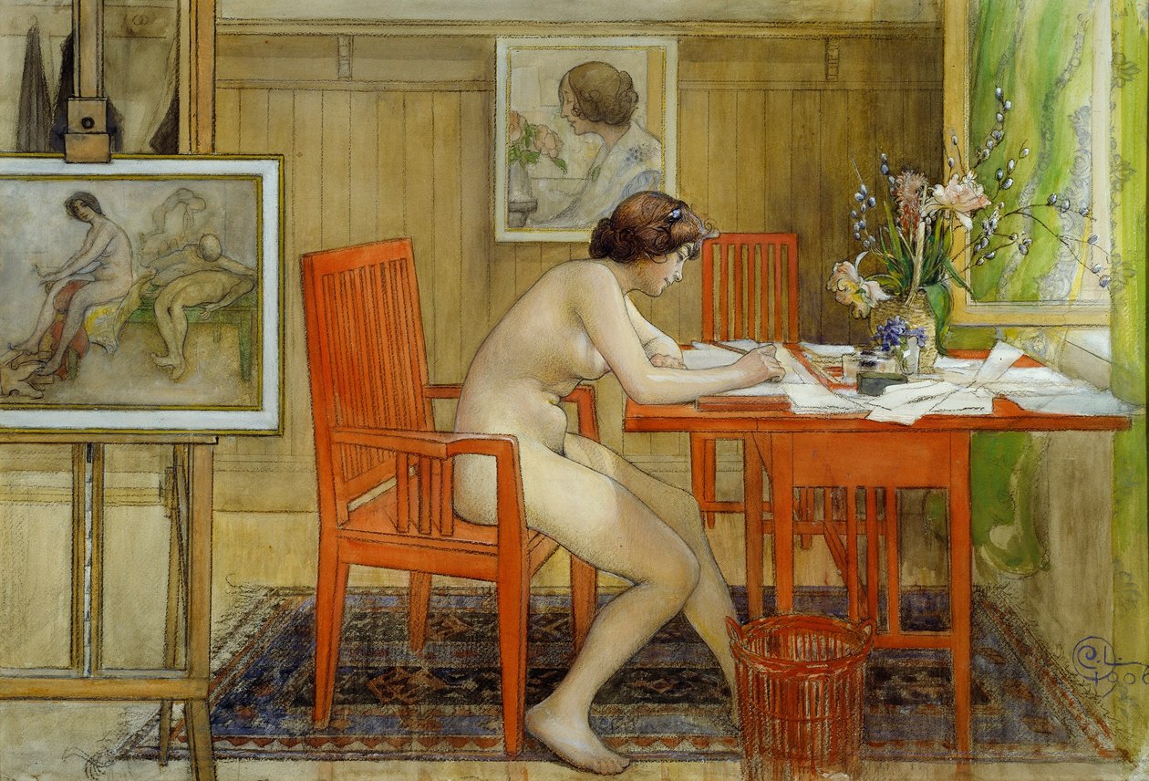 The Model Writing a Postcard by Carl Larsson