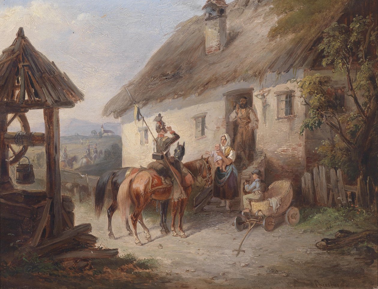 Austrian Uhlans in Front of a Farmhouse by Carl Martin Ebersberg