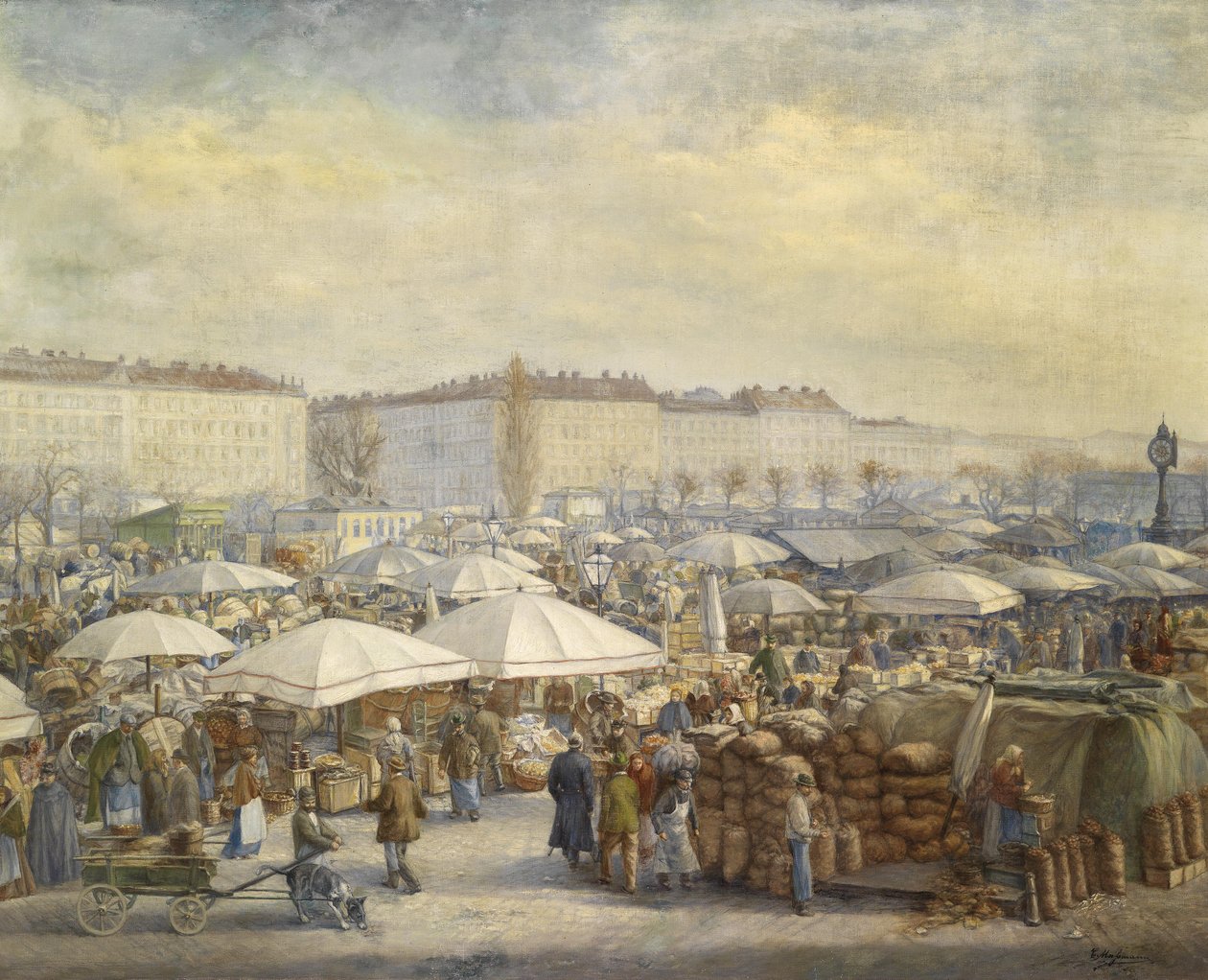 Bustling Activity at Naschmarkt (Vienna) by Carl Massmann