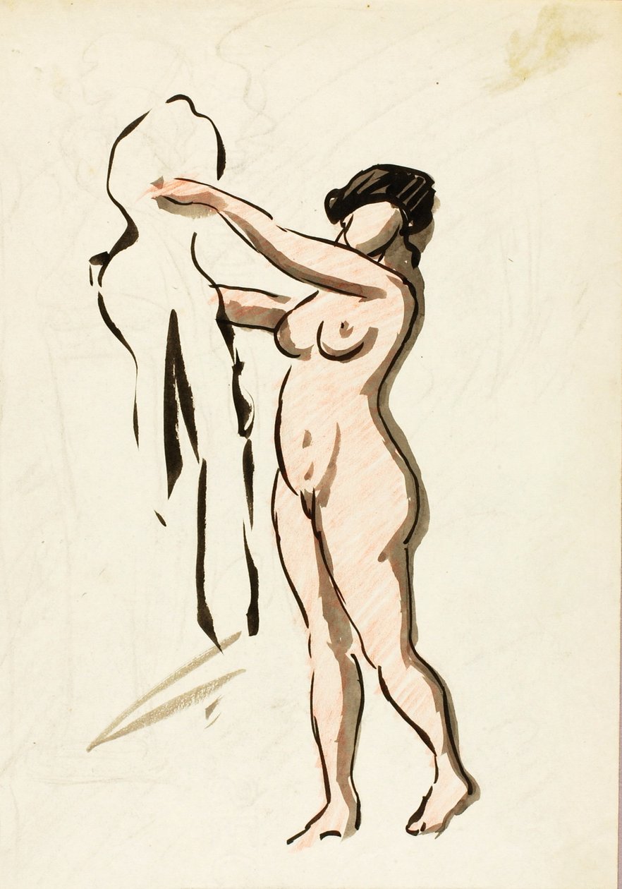 Standing Female Nude with Drape by Carl Newman