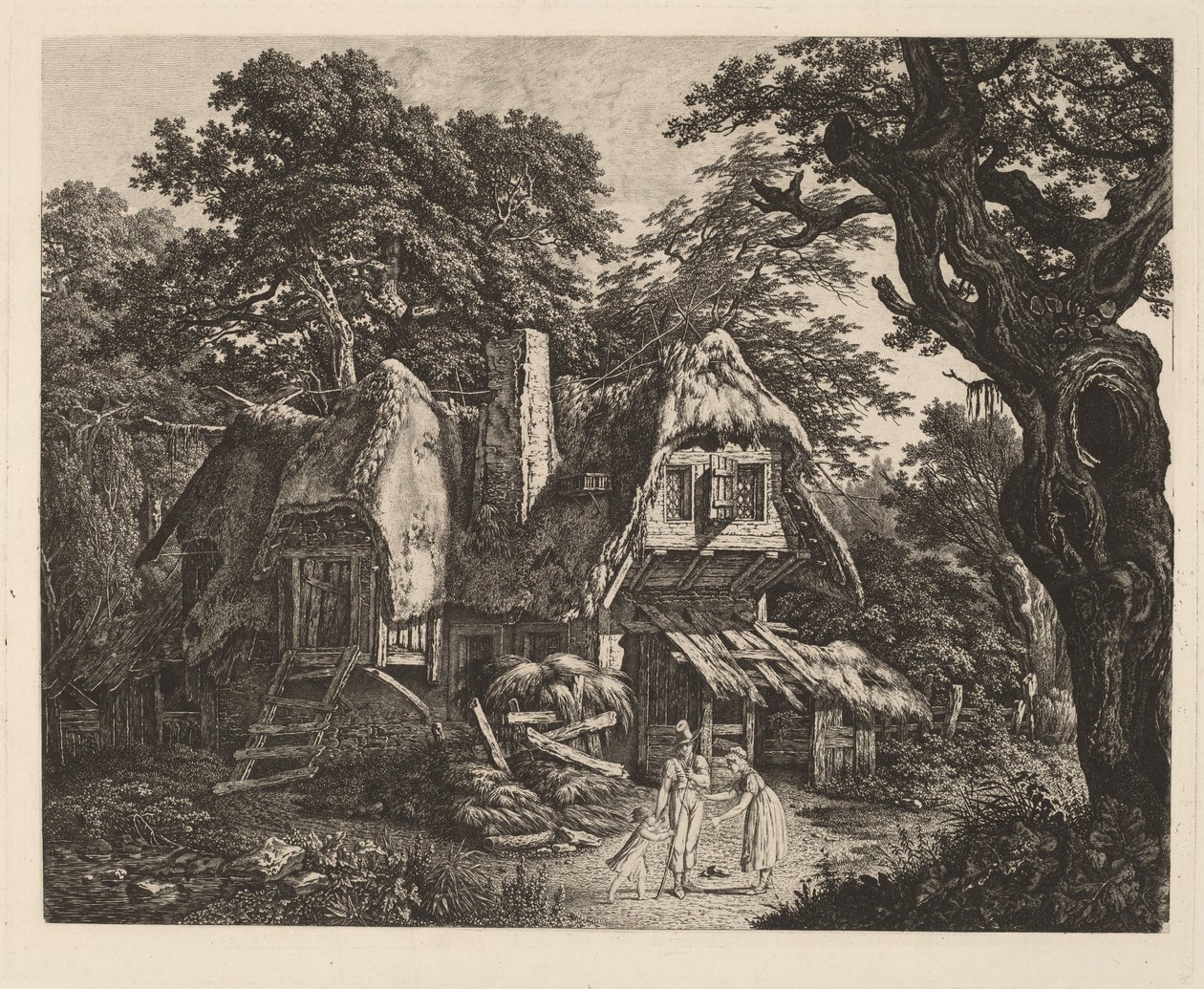 Straw-Thatched Hut with Landscape and Figures by Carl Wilhelm Kolbe