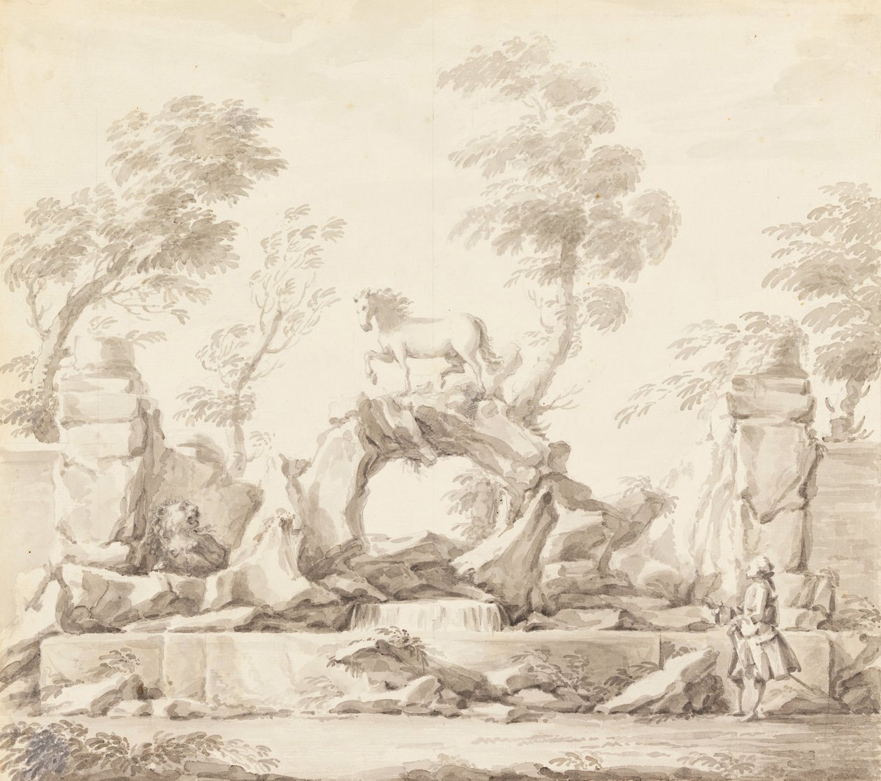 Design for a Fountain with Pegasus, for the Villa Albani, Rome by Carlo Marchionni